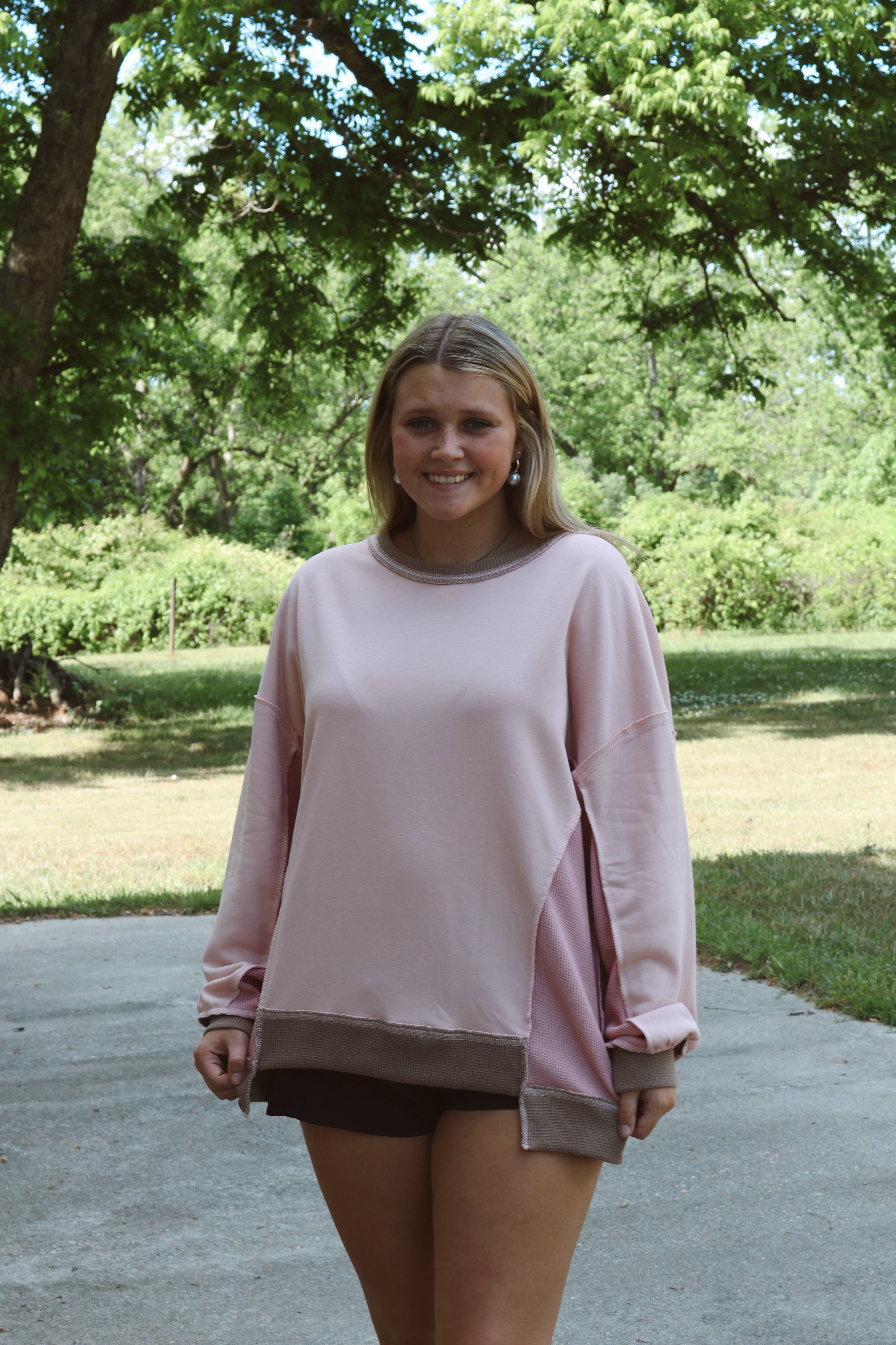 PINK & BROWN PATCHWORK TOP